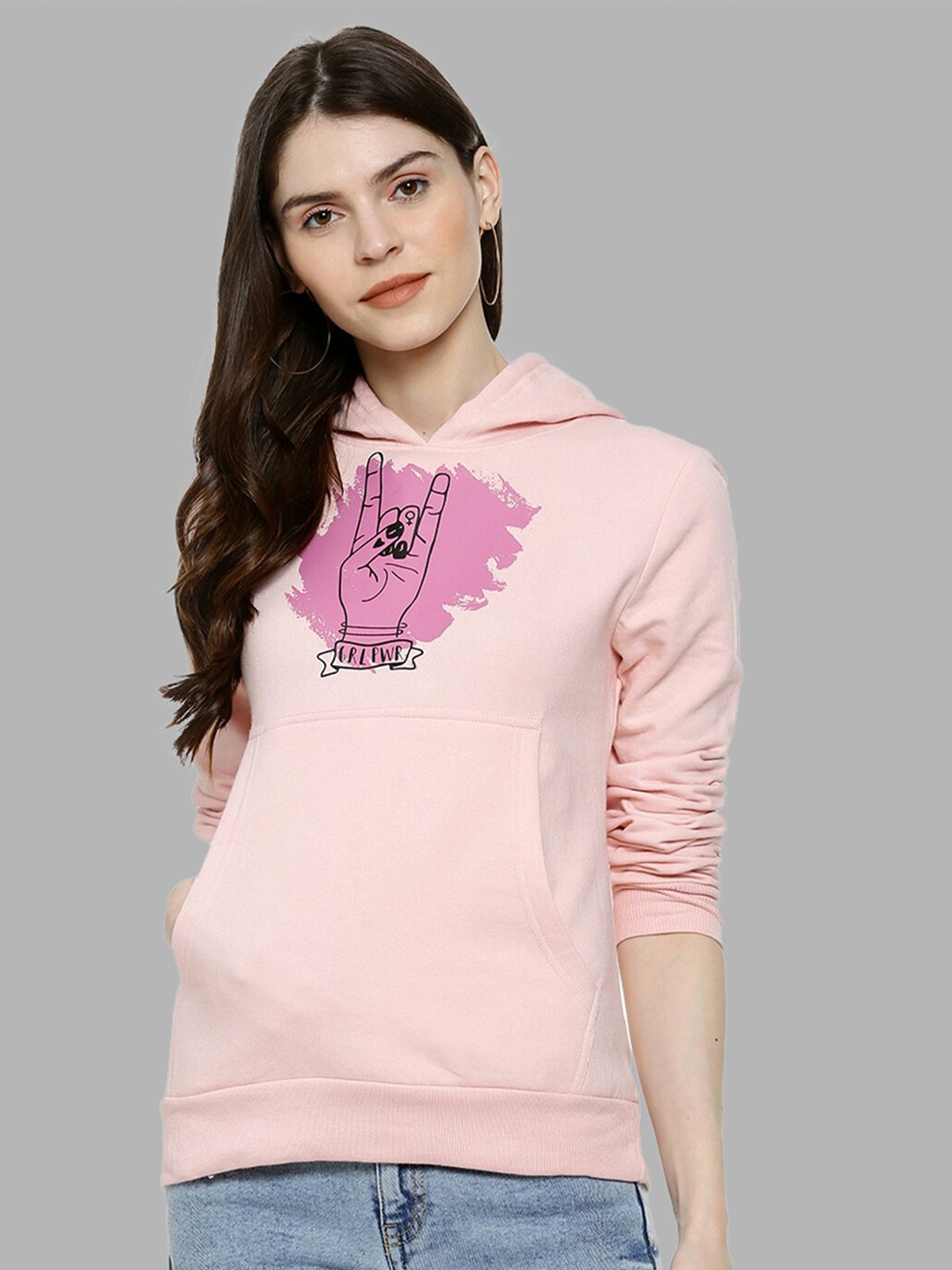 

Campus Sutra Women Pink Printed Cotton Hooded Sweatshirt