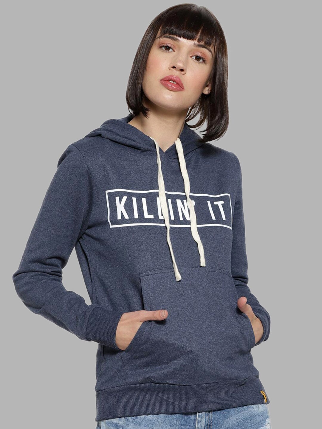 

Campus Sutra Women Blue Printed Hooded Sweatshirt