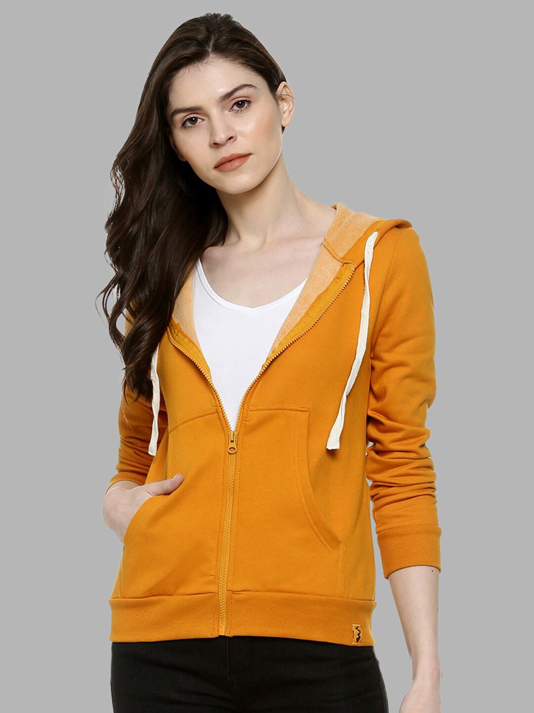 

Campus Sutra Women Mustard Hooded Sweatshirt