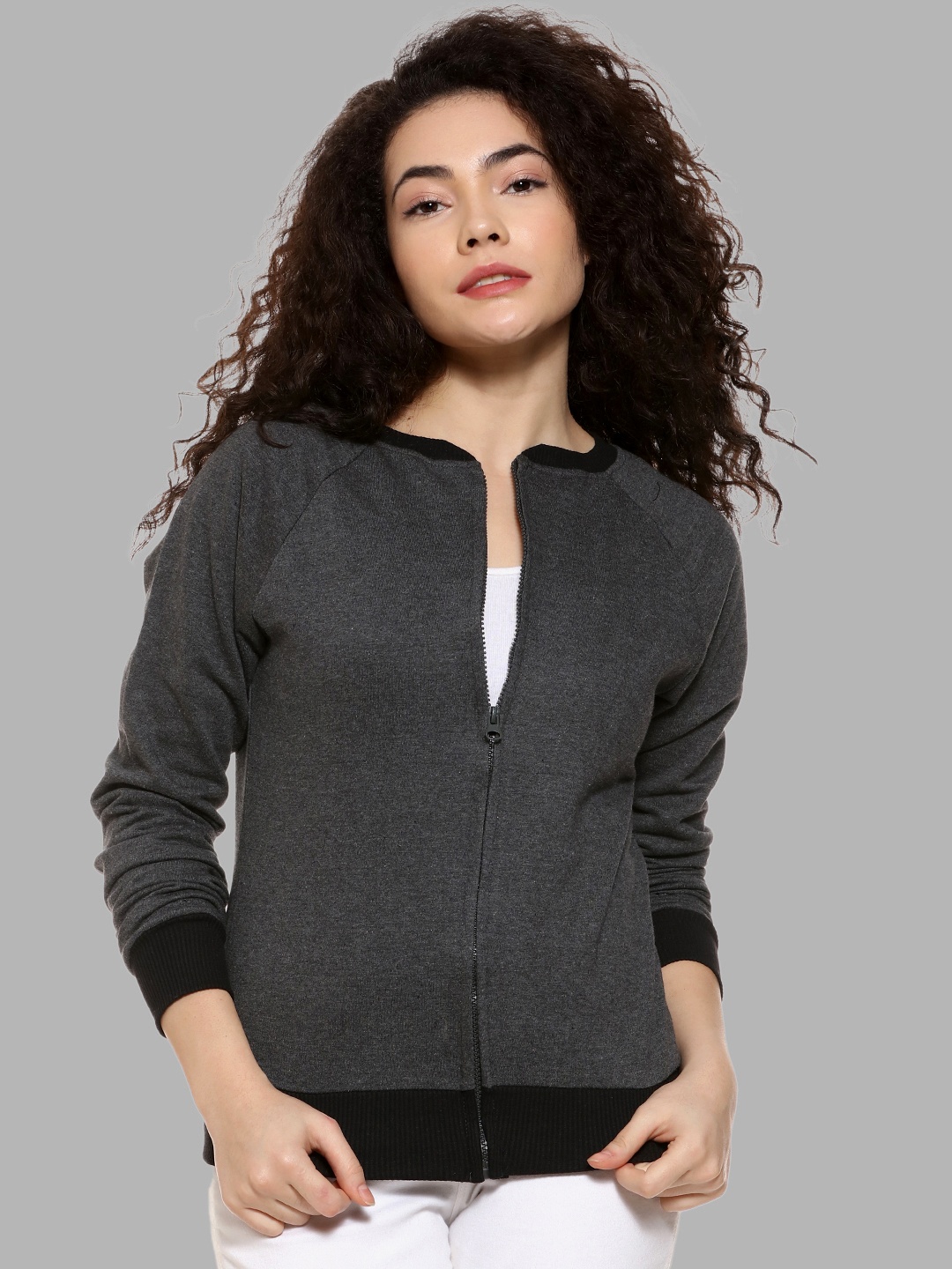 

Campus Sutra Women Charcoal Solid Sweatshirt