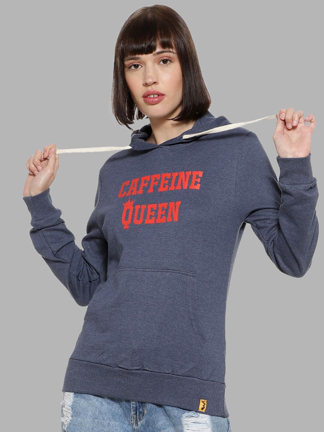 

Campus Sutra Women Blue Printed Hooded Sweatshirt