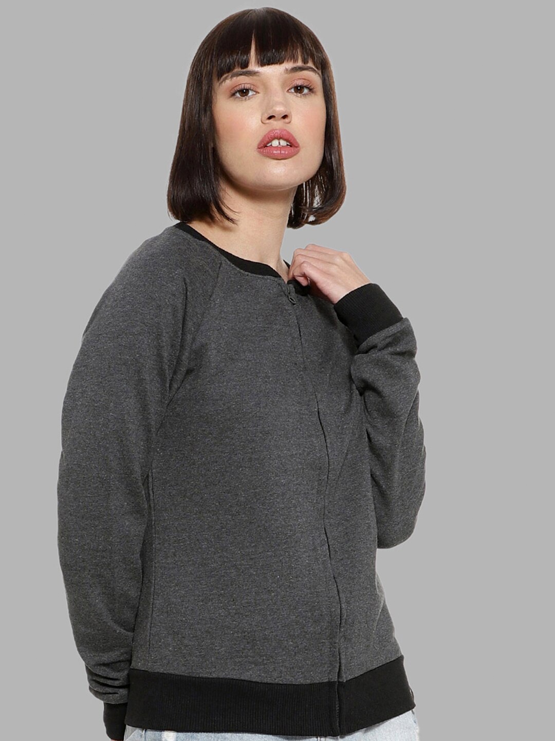 

Campus Sutra Women Charcoal Solid Sweatshirt