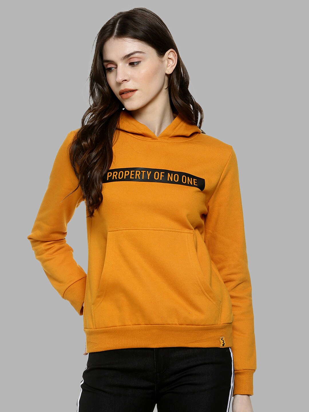 

Campus Sutra Women Mustard Cotton Hooded Sweatshirt