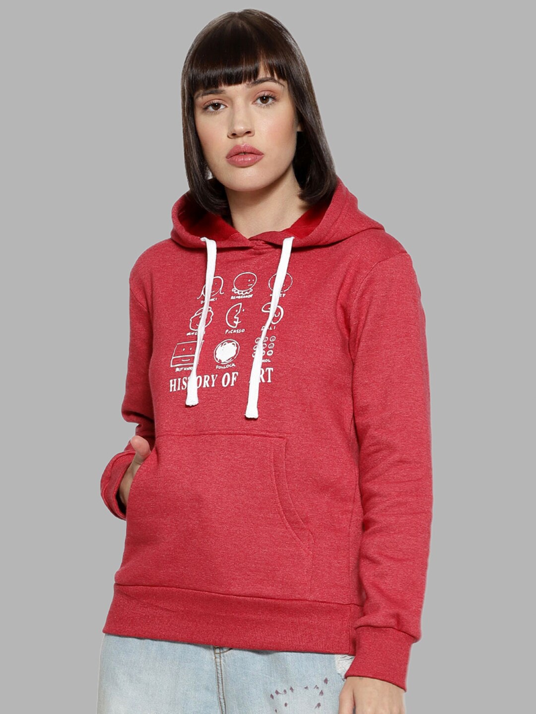 

Campus Sutra Women Maroon Printed Hooded Sweatshirt