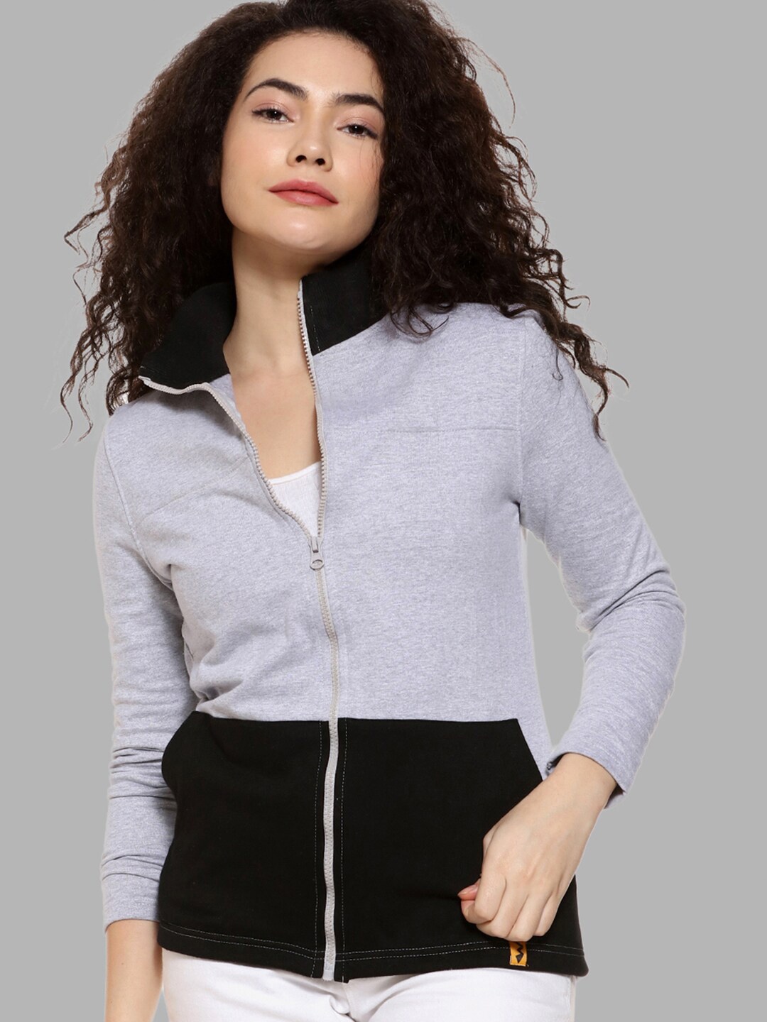 

Campus Sutra Women Grey Colourblocked Sweatshirt
