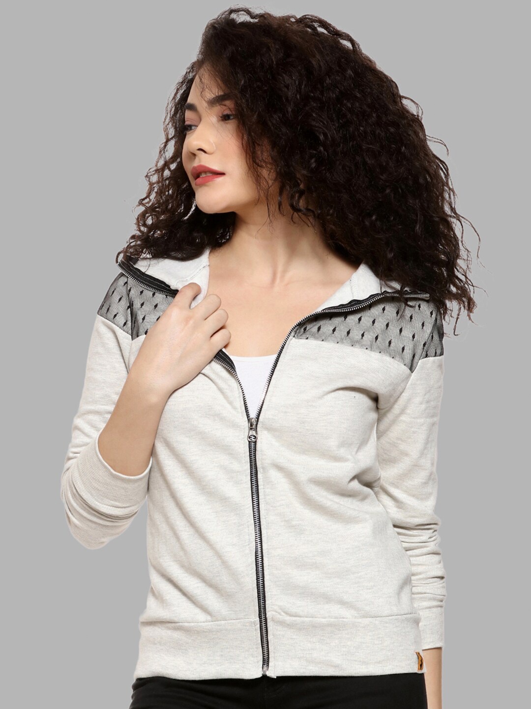 

Campus Sutra Women Off White Hooded Cotton Sweatshirt