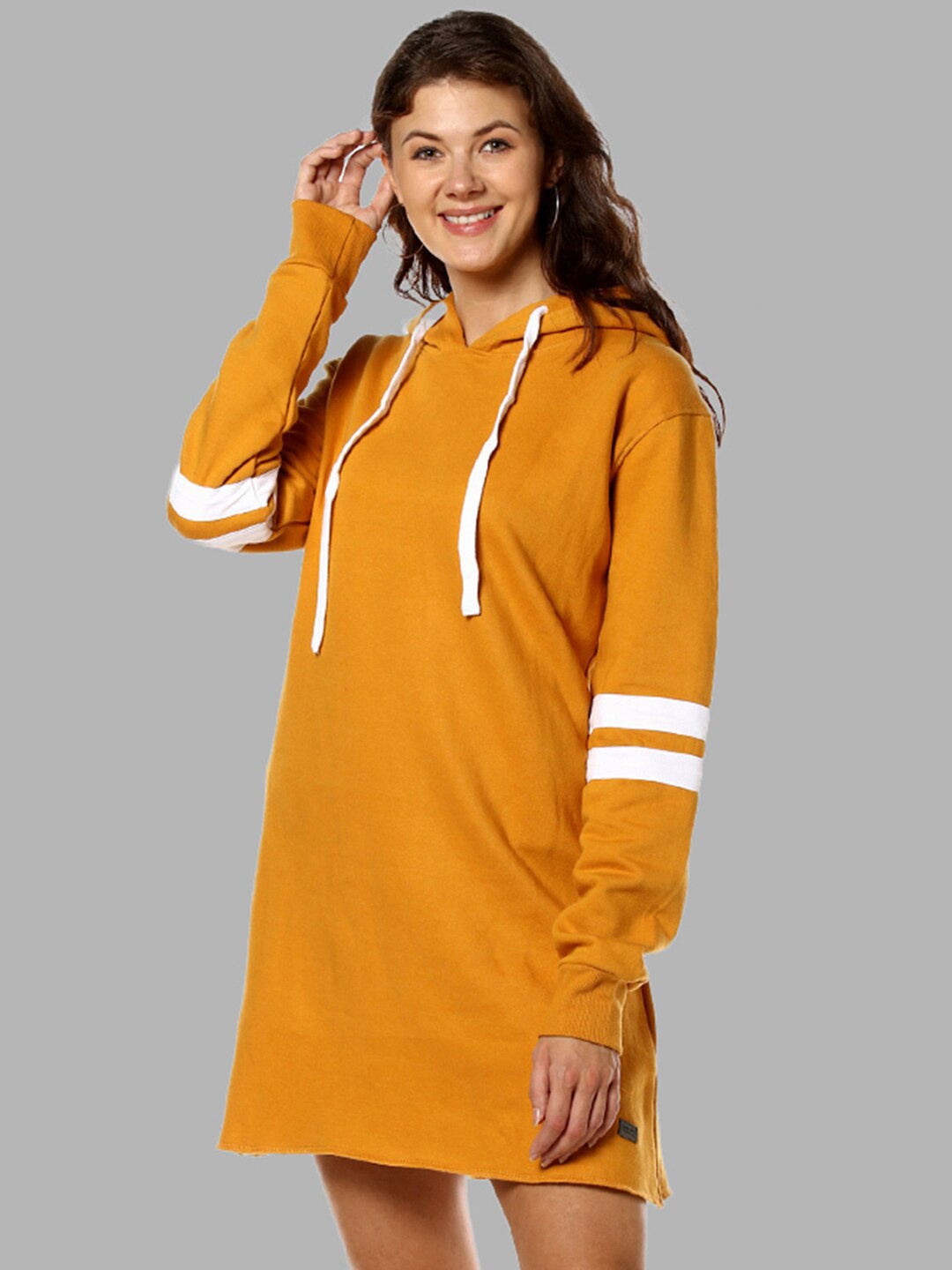 

Campus Sutra Women Mustard Hooded Sweatshirt