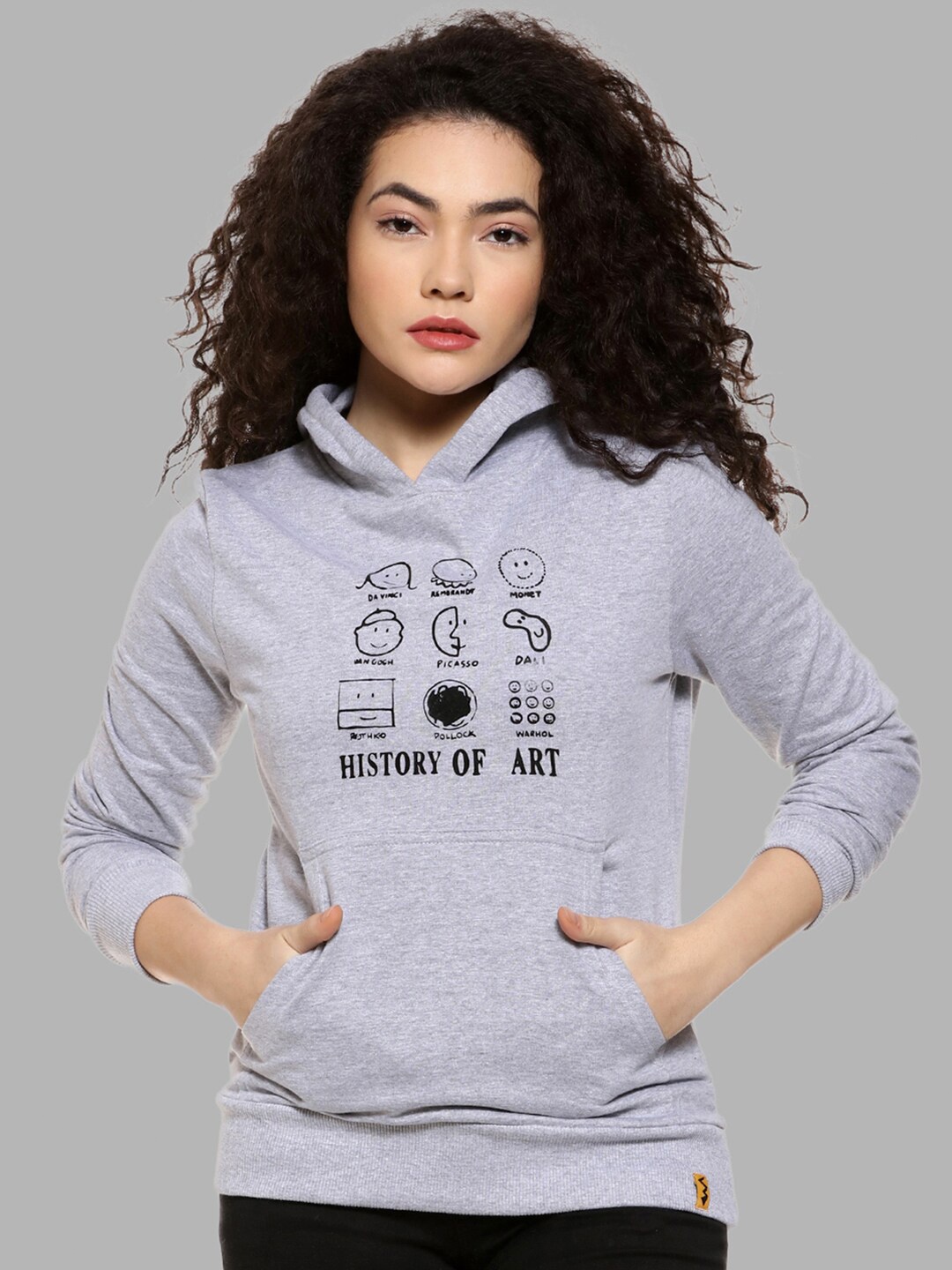 

Campus Sutra Women Grey Printed Hooded Sweatshirt