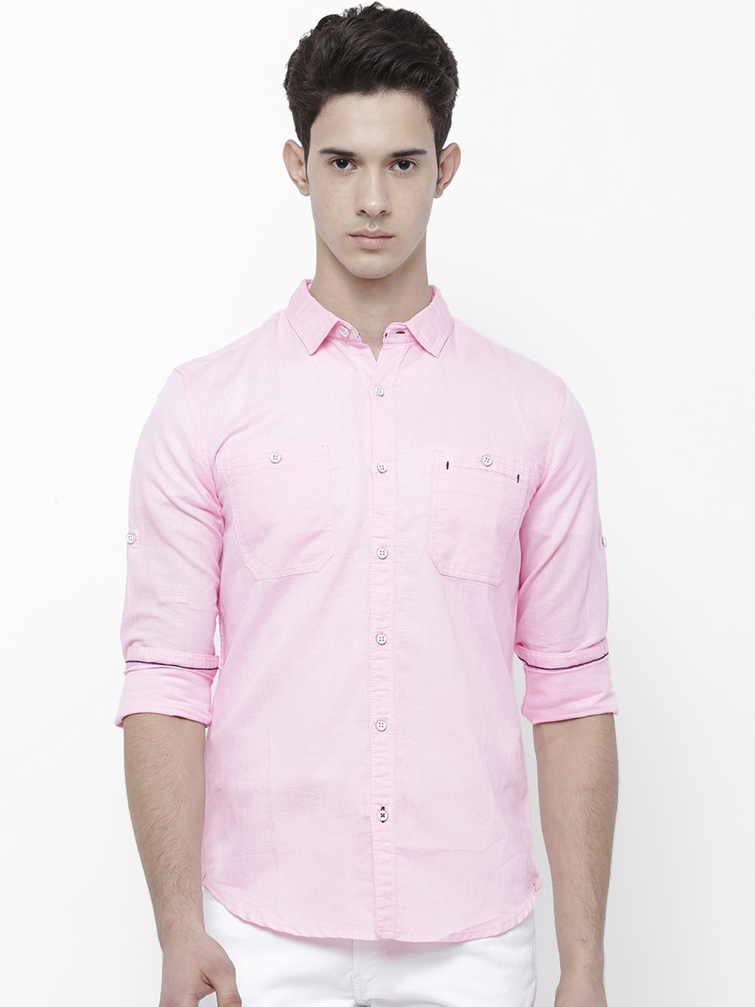 

LOCOMOTIVE Men Pink Slim Fit Solid Casual Shirt