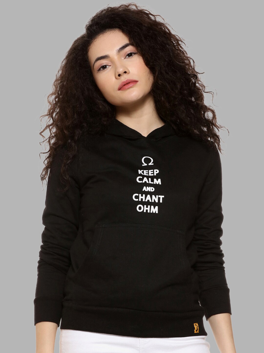 

Campus Sutra Women Black Printed Hooded Sweatshirt