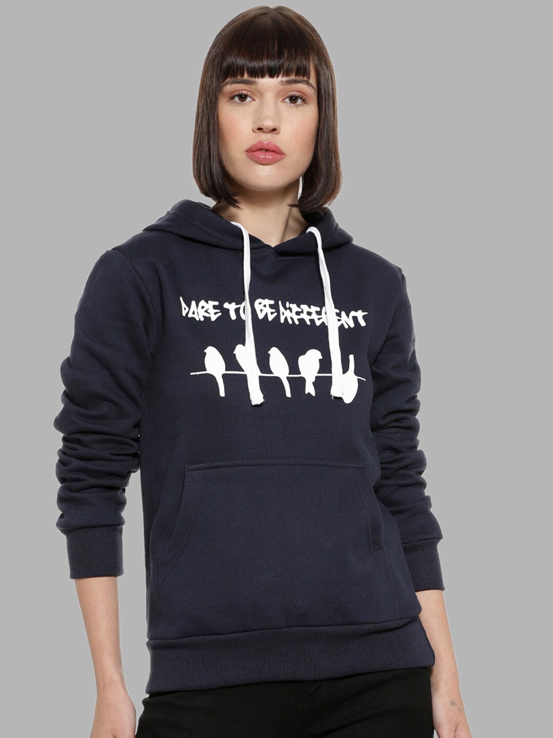 

Campus Sutra Women Blue Printed Hooded Sweatshirt