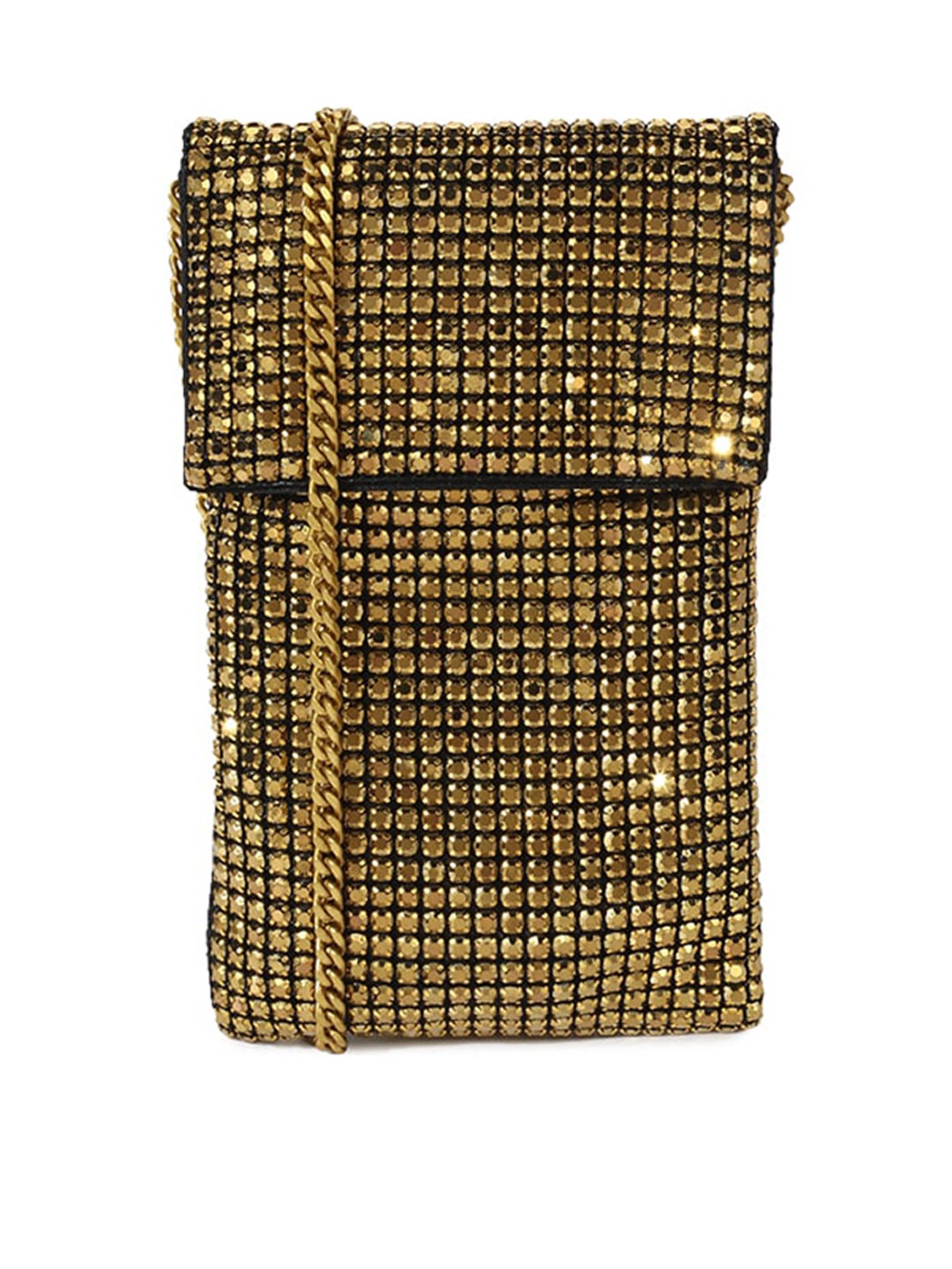 

Ted Baker Women Gold & Black Embellished Leather Mobile Sling Bag