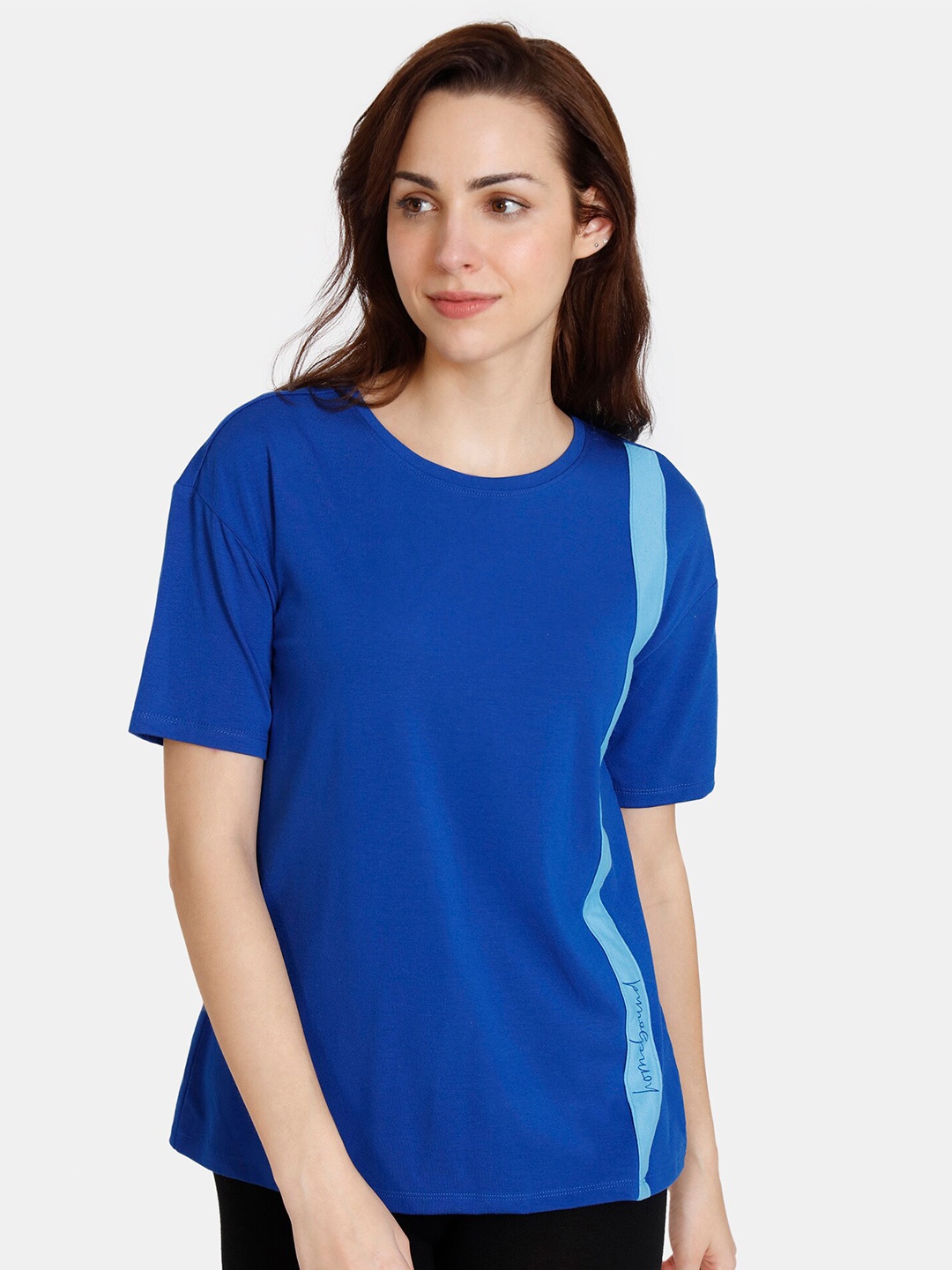 

Zivame Women Blue Drop-Shoulder Sleeves T-shirt
