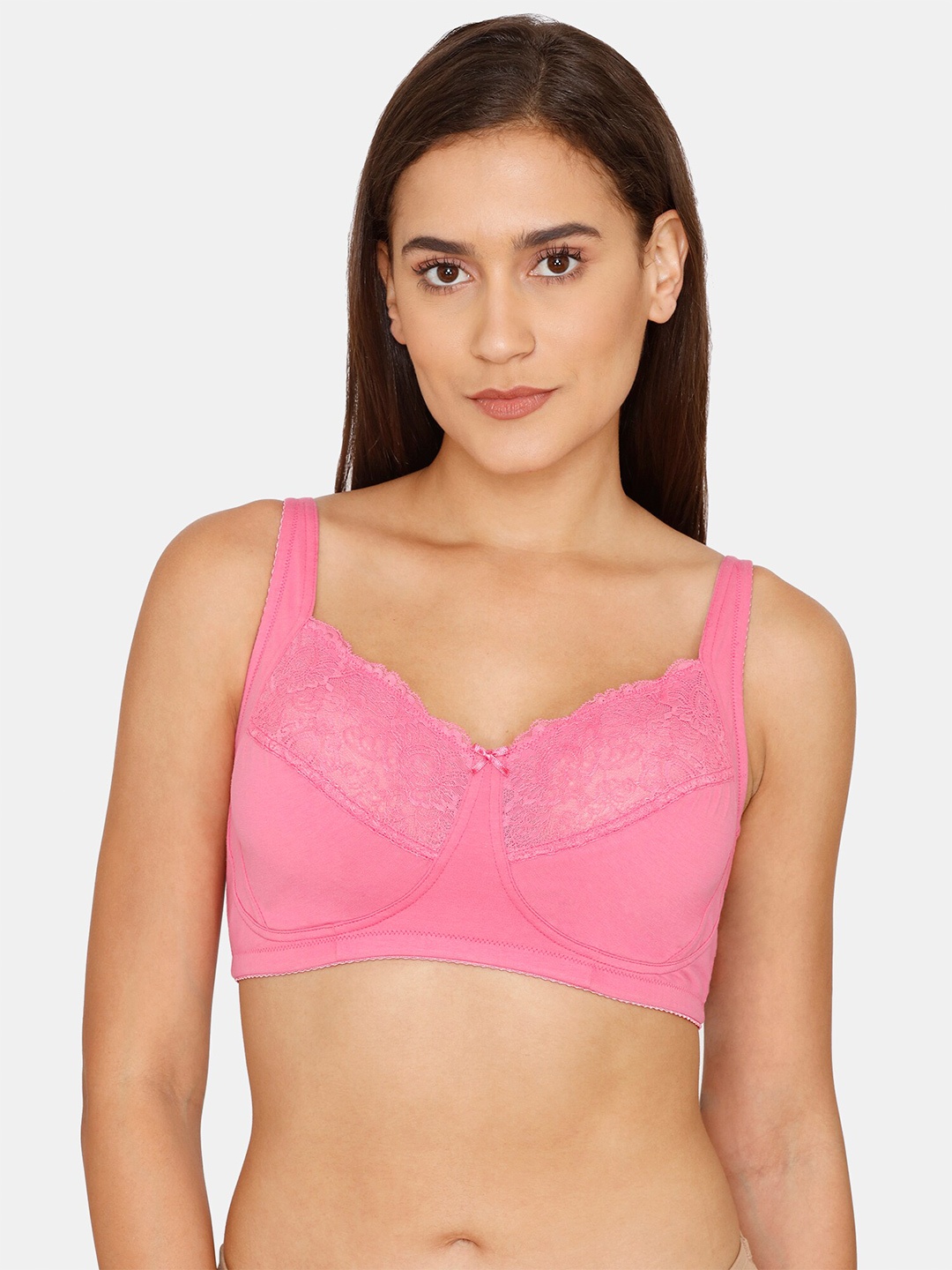 

Zivame Pink Floral Lace Non Padded Bra