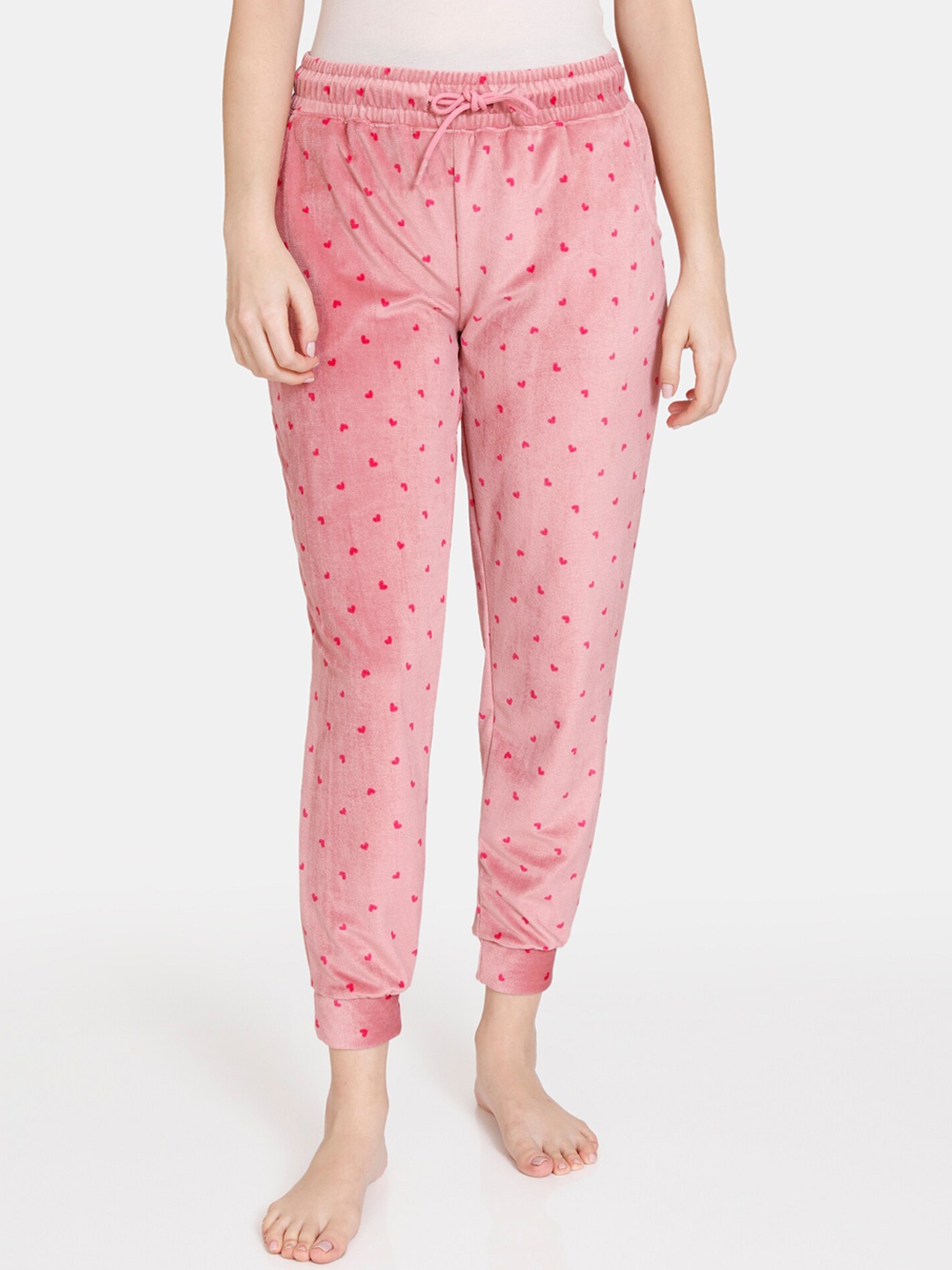 

Zivame Women Pink Heart Printed Jogger Pants