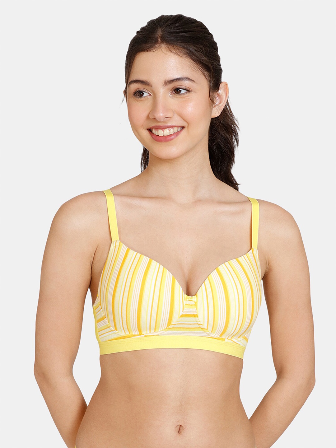 

Zivame Women Yellow & White Striped Lightly Padded T-shirt Bra