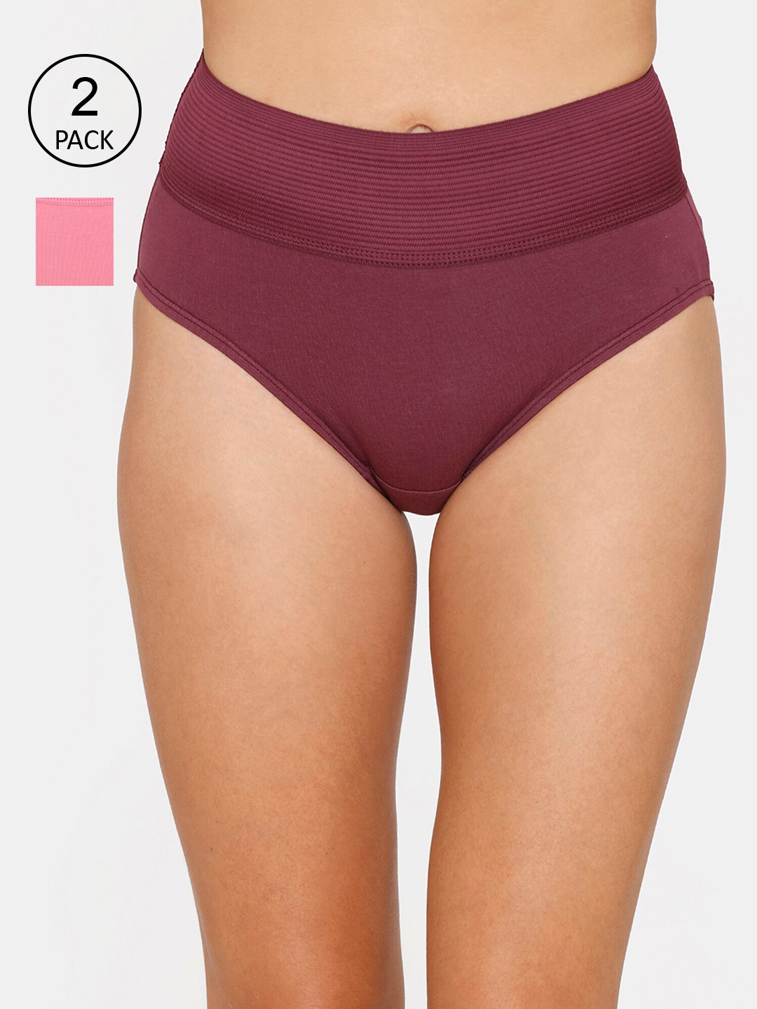 

Zivame Women Pack Of 2 Pink & Magenta Solid Hipster Briefs