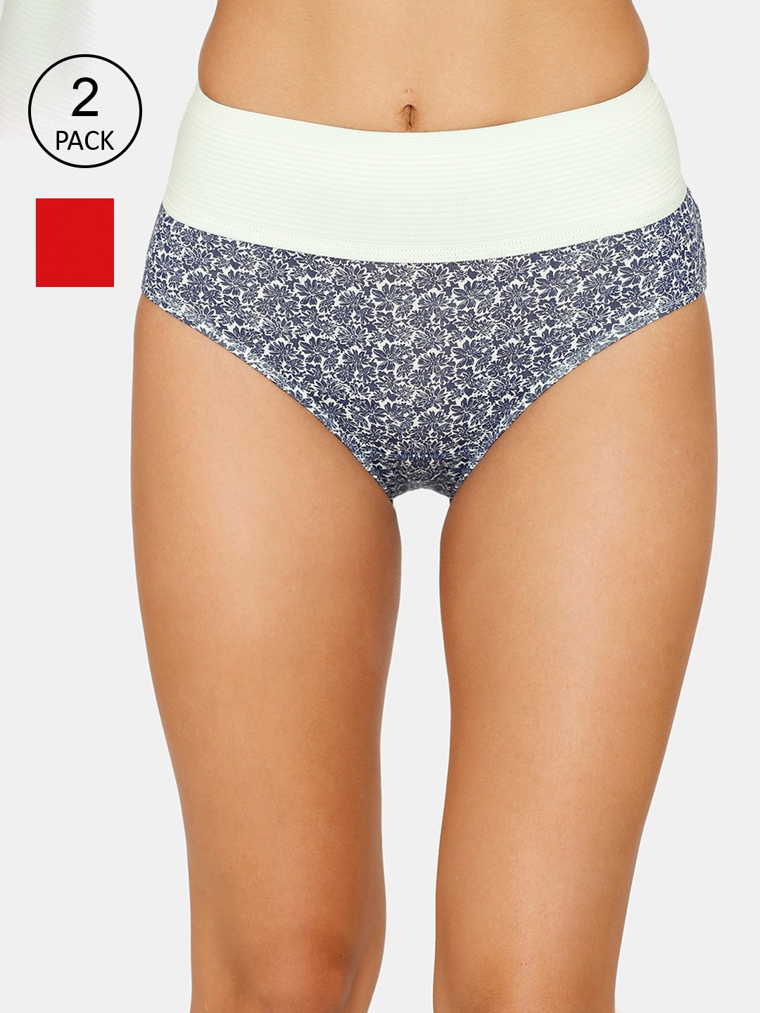 

Zivame Women Pack Of 2 Red & Blue Printed Briefs