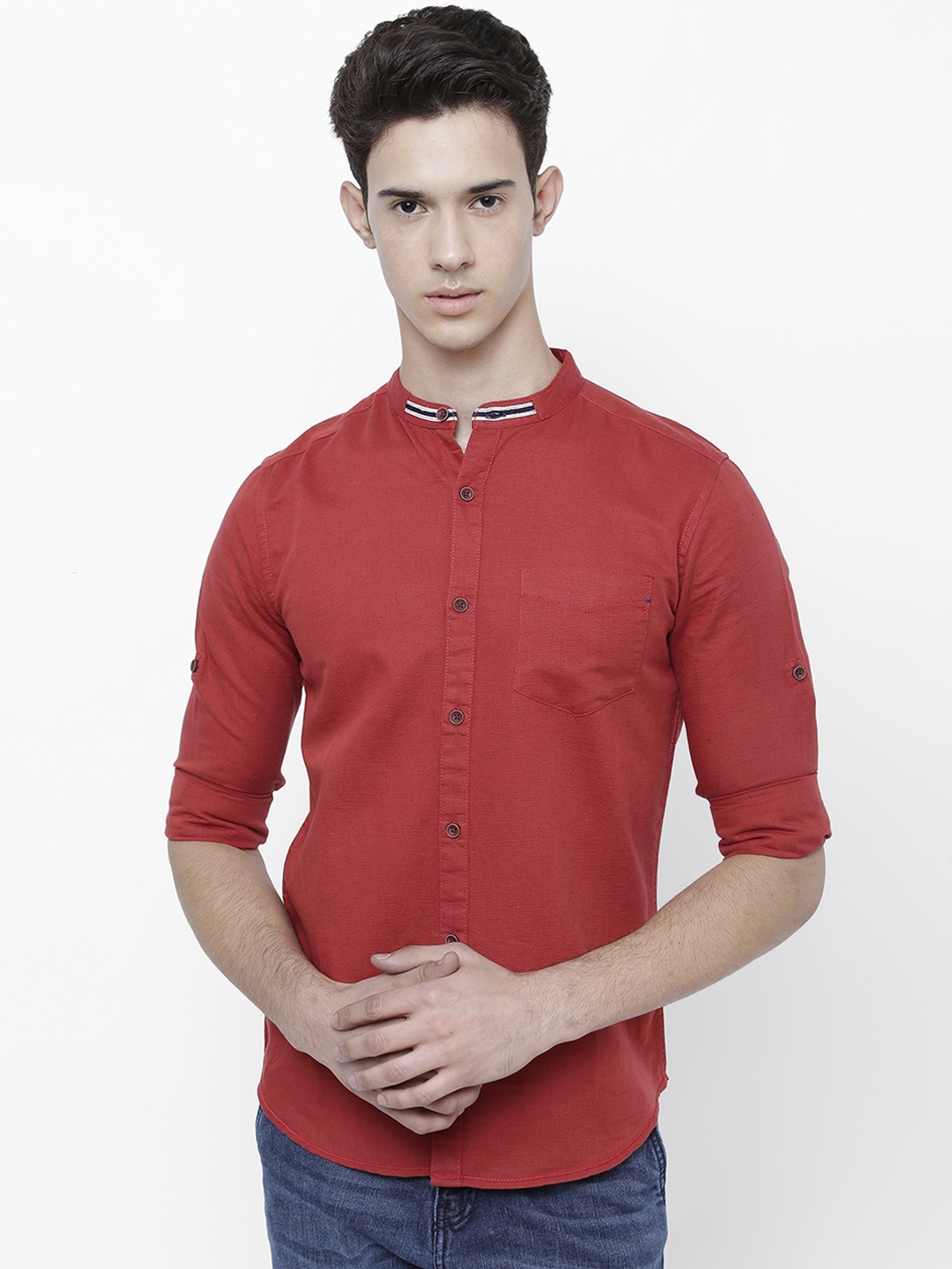 

LOCOMOTIVE Men Rust Red Slim Fit Solid Casual Shirt