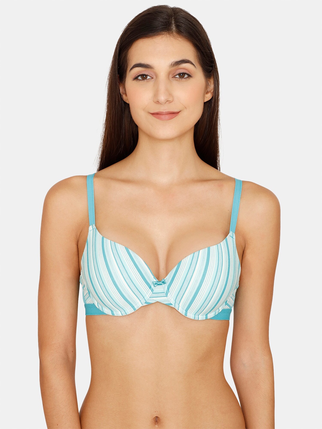 

Zivame Women Blue & White Striped Cotton Underwired Lightly Padded Bra