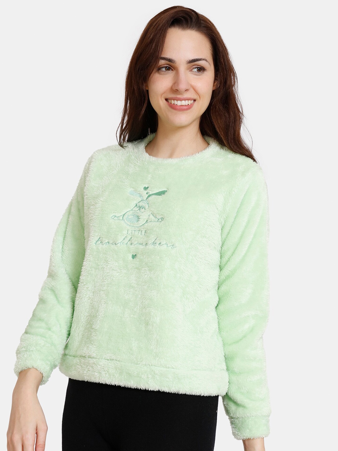 

Zivame Women Green Embroidered Sweatshirt