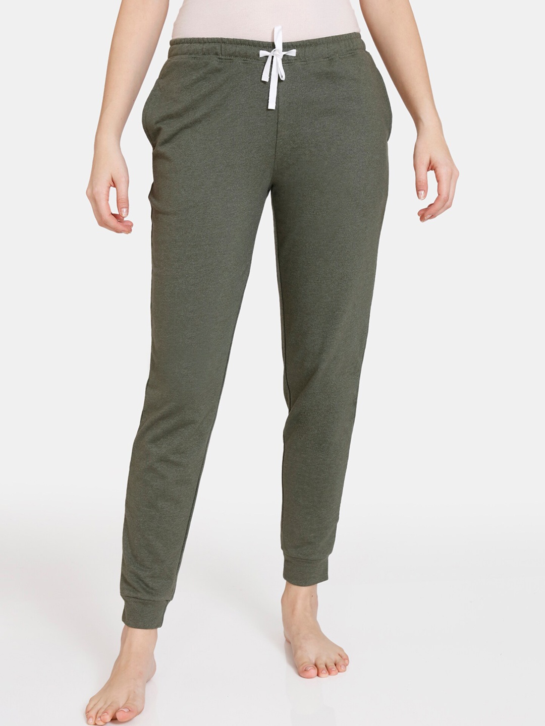 

Zivame Women Olive Green Solid Cotton Joggers Lounge Pant