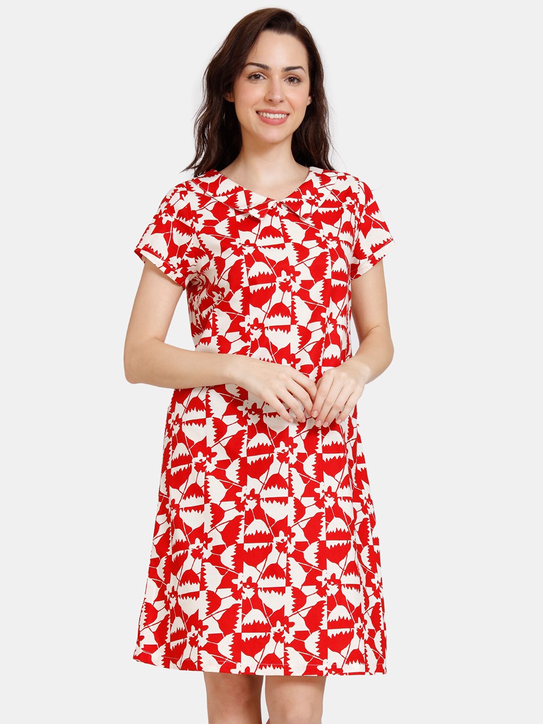 

Zivame Women Red And White Printed Cotton Nightdress