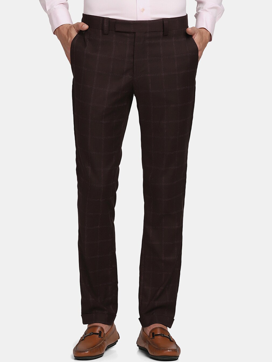 

Blackberrys Men Red Checked Slim Fit Trousers