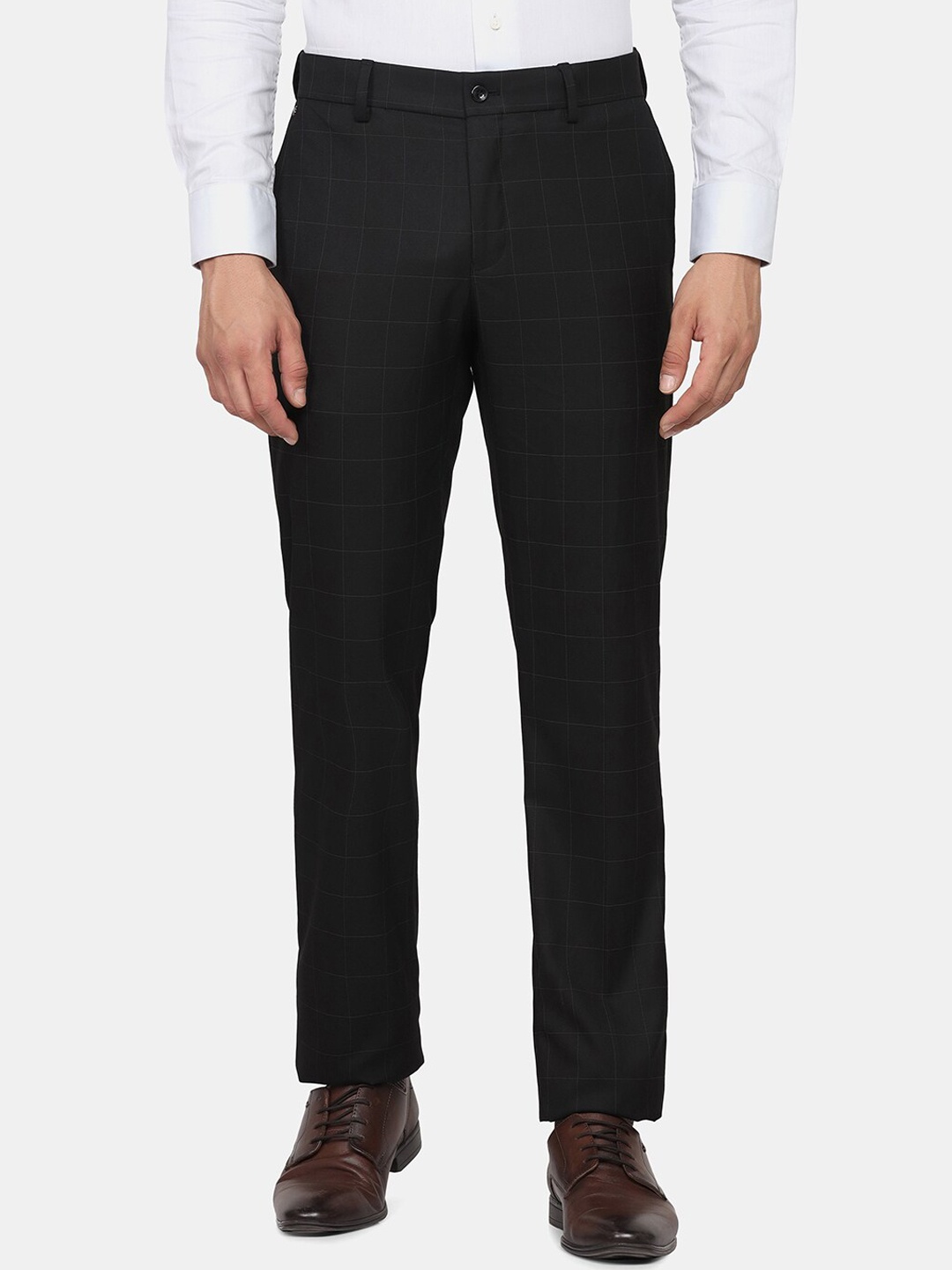 

Blackberrys Men Black Checked Slim Fit Formal Trousers