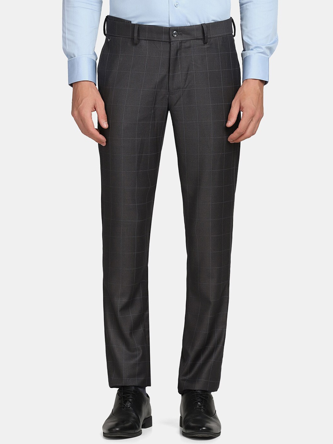 

Blackberrys Men Charcoal Checked Slim Fit Formal Trouser