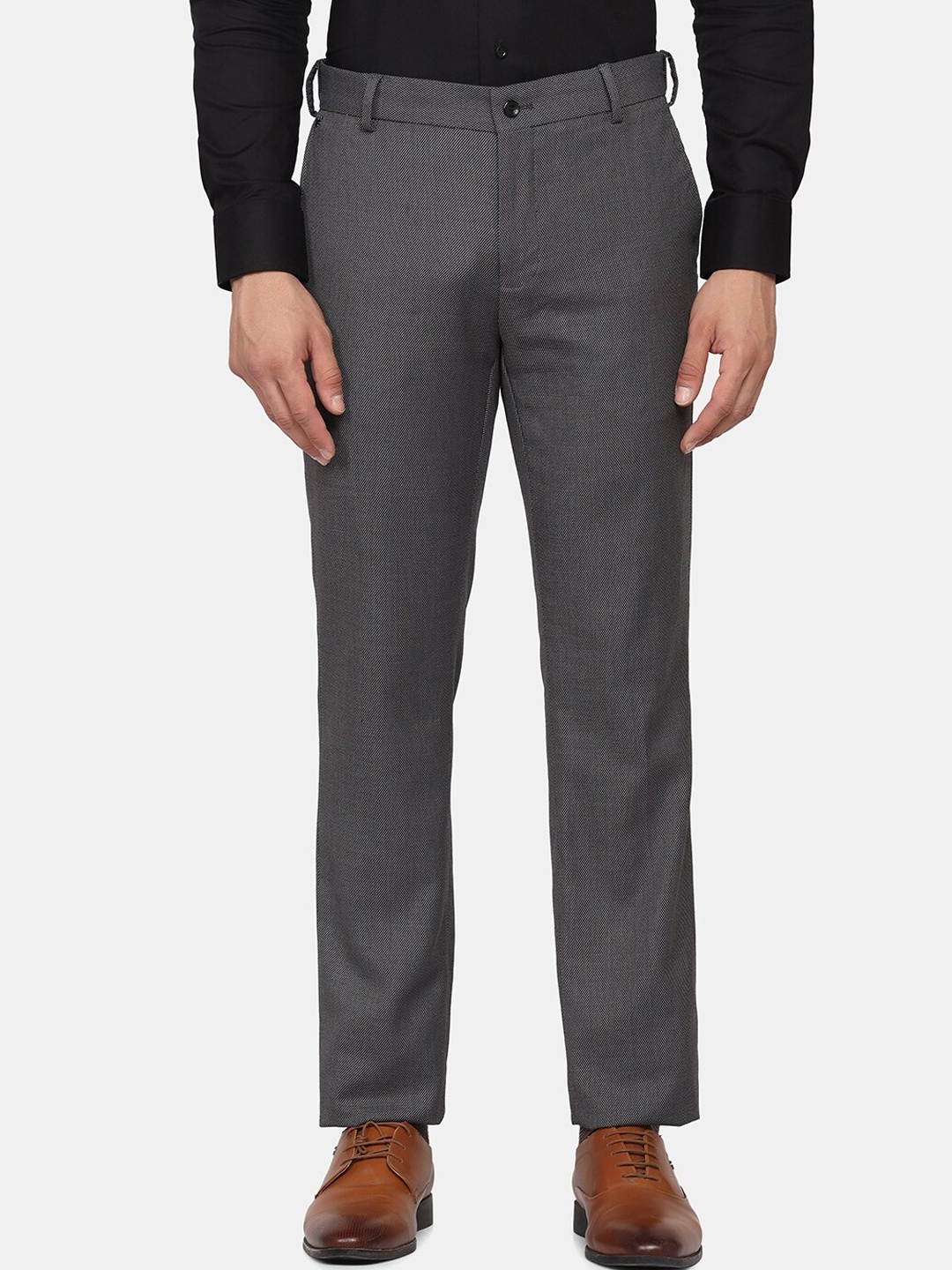 

Blackberrys Men Charcoal Solid Slim Fit Formal Trousers
