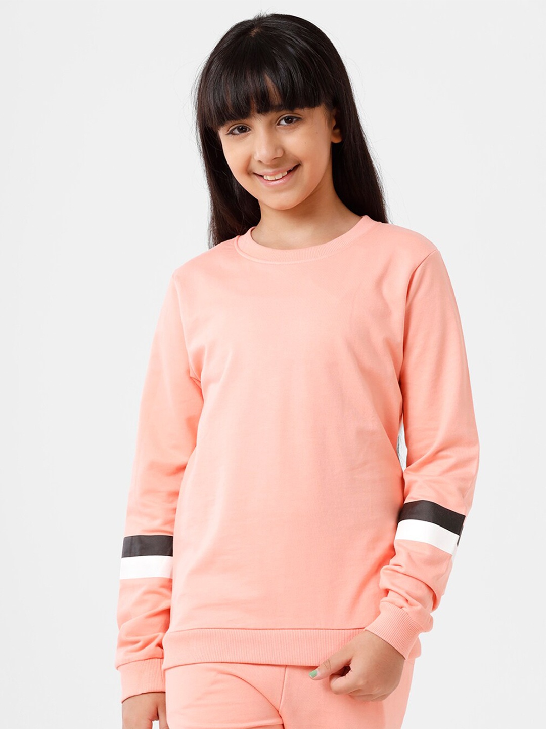 

De Moza Girls Peach Solid Cotton Long Sleeves Sweatshirt