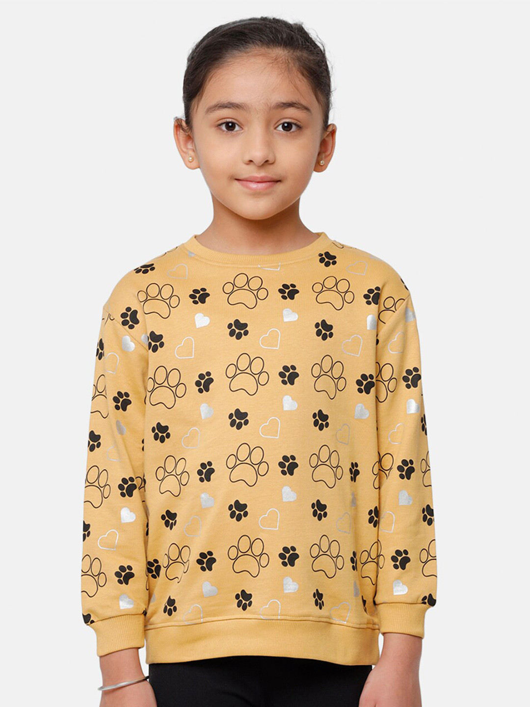 

De Moza Girls Yellow & Black Printed Cotton Sweatshirt