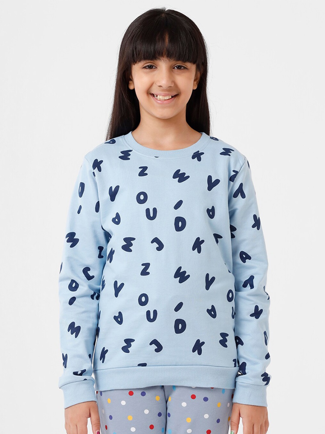 

De Moza Girls Blue Printed Cotton Sweatshirt