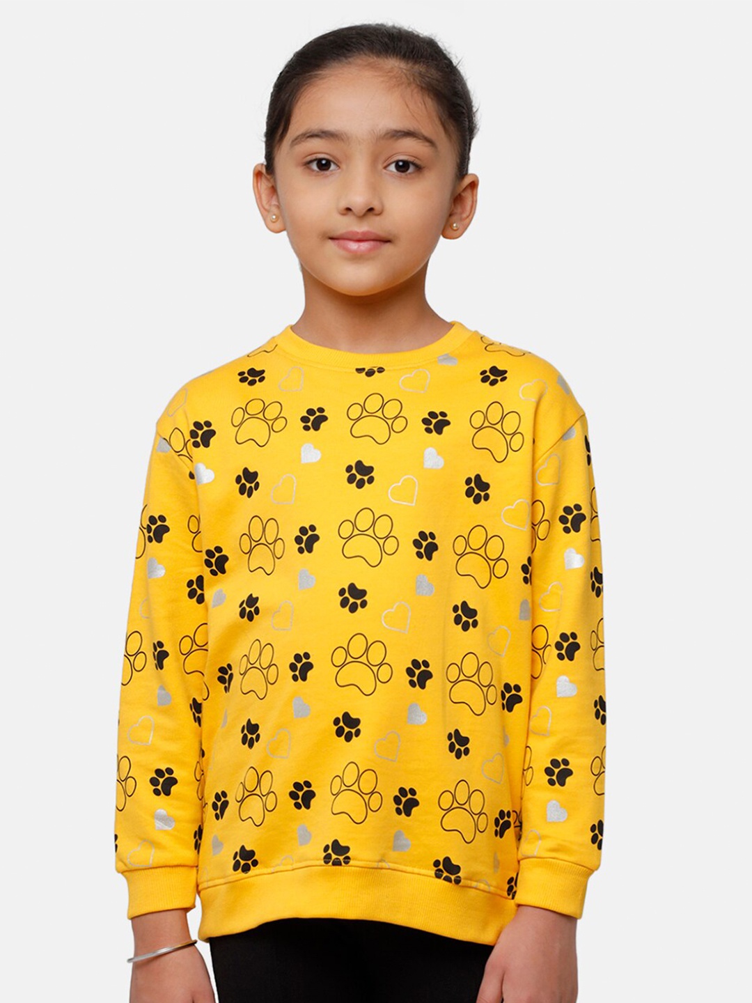 

De Moza Girls Yellow Printed Cotton Sweatshirt