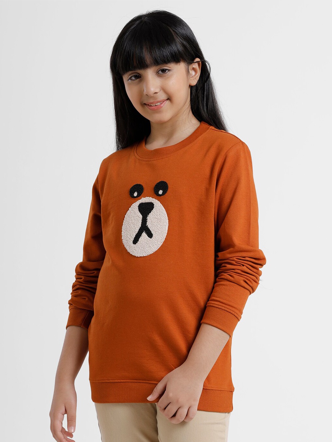 

De Moza Girls Rust Cotton Printed Sweatshirt
