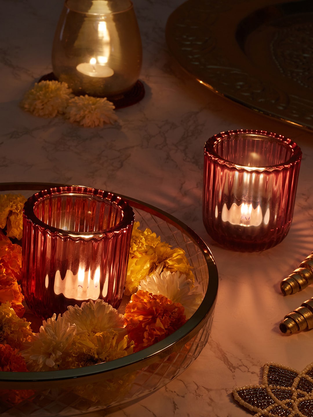 

HomeTown Red Textured Candle Holders