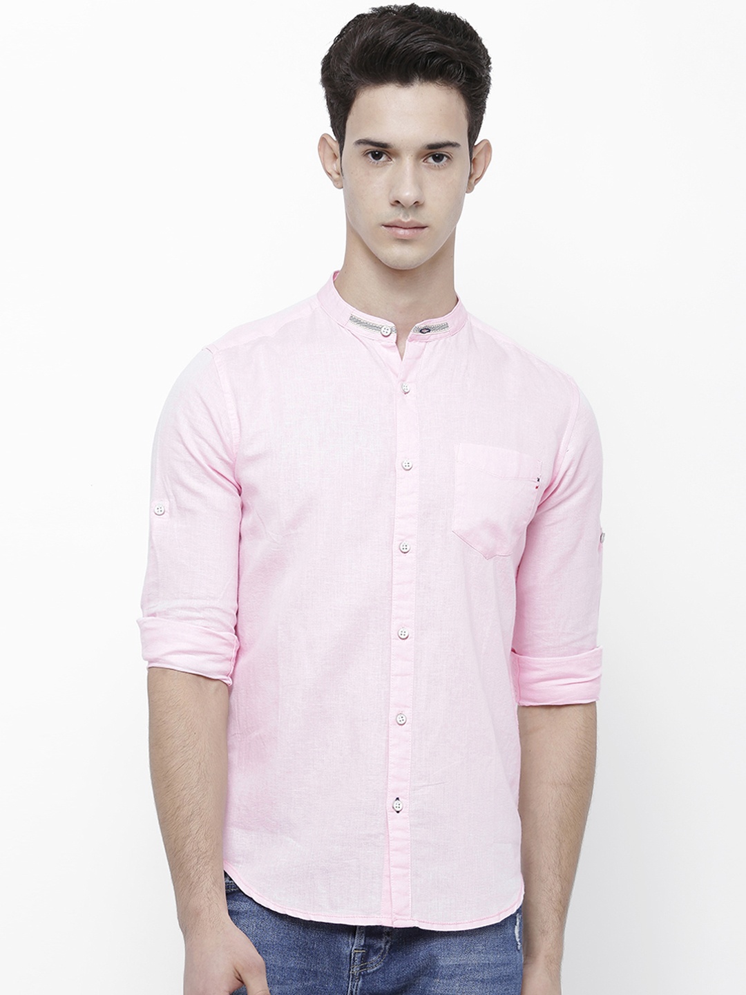 

LOCOMOTIVE Men Pink Slim Fit Solid Casual Shirt