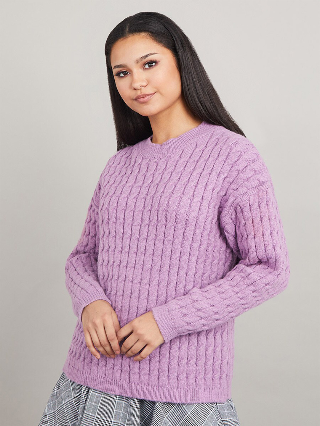 

Styli Women Purple Cable Knit Regular Length Regular Fit Sweater