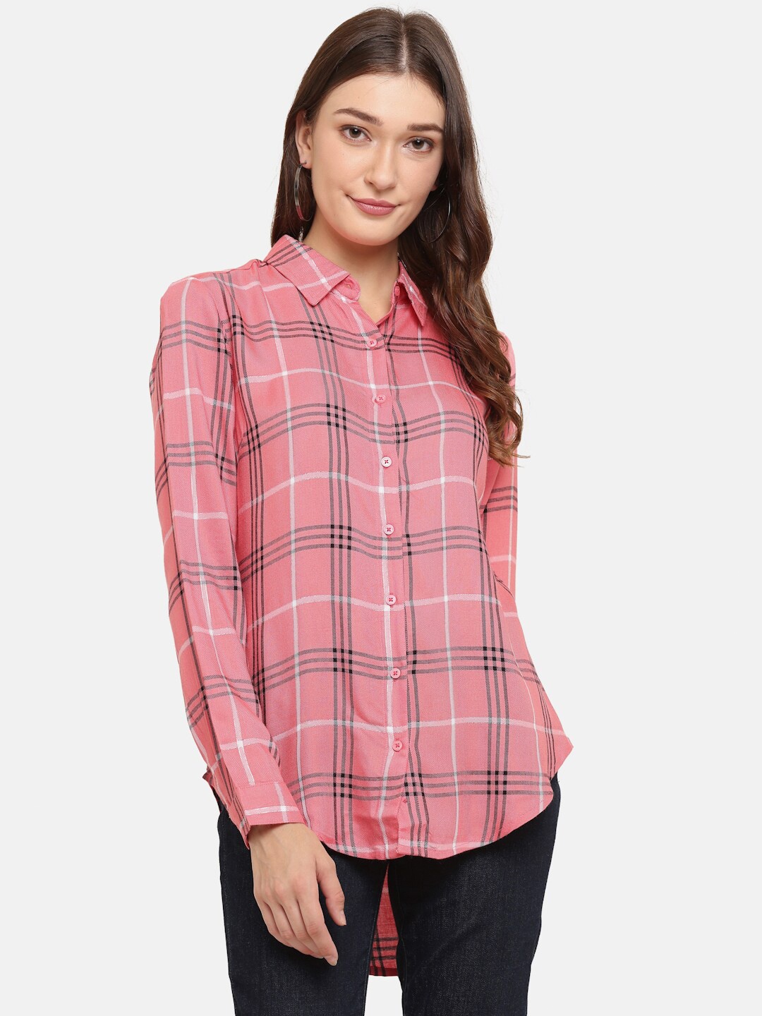 

KURTSY Women Pink Relaxed Tartan Checked Casual Shirt