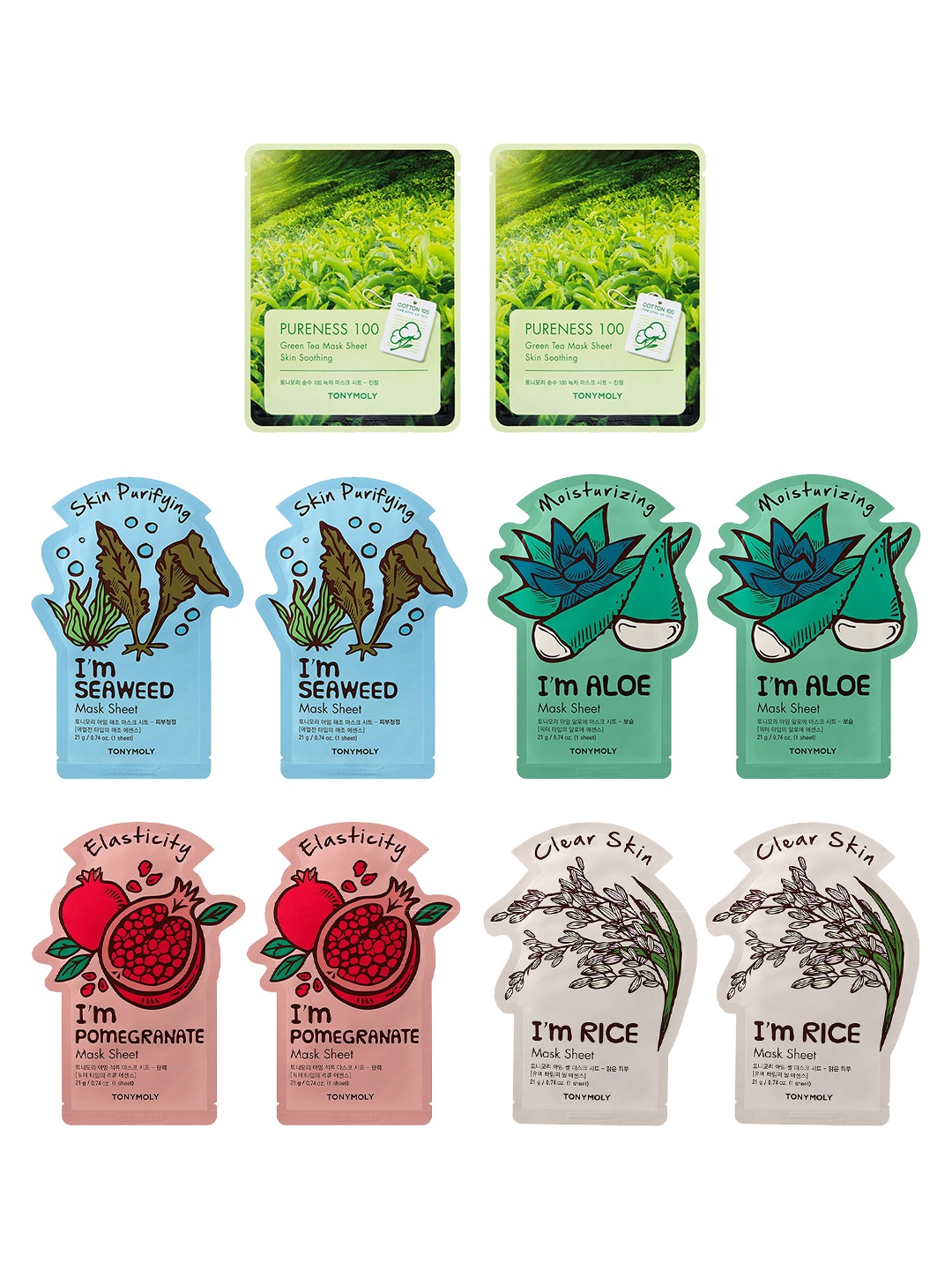 

TONYMOLY Set of 10 Detox Face Sheet Masks - 21 g Each, Green
