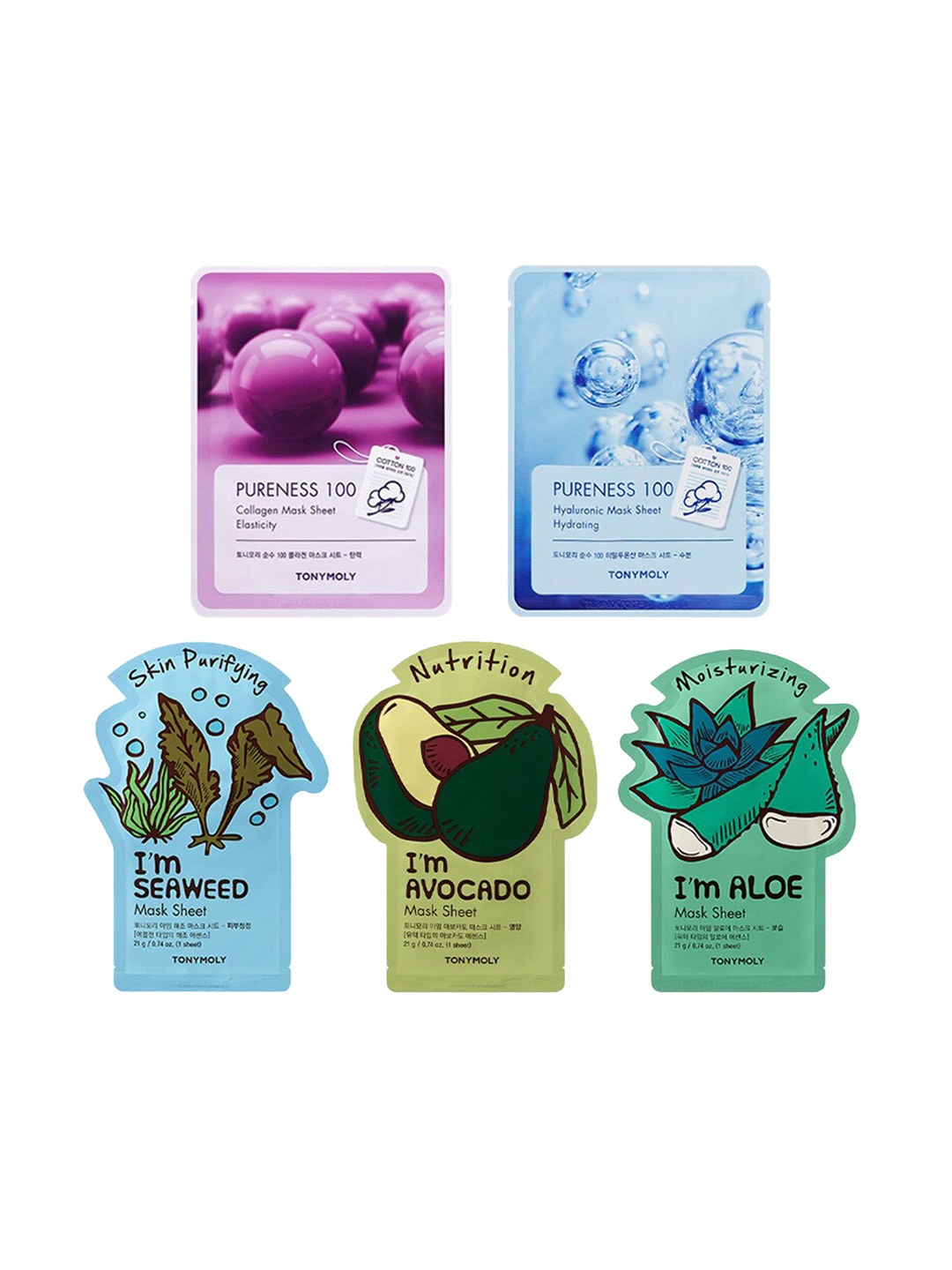 

TONYMOLY Set of 5 Glow For It Face Sheet Masks - 21 g Each, Blue