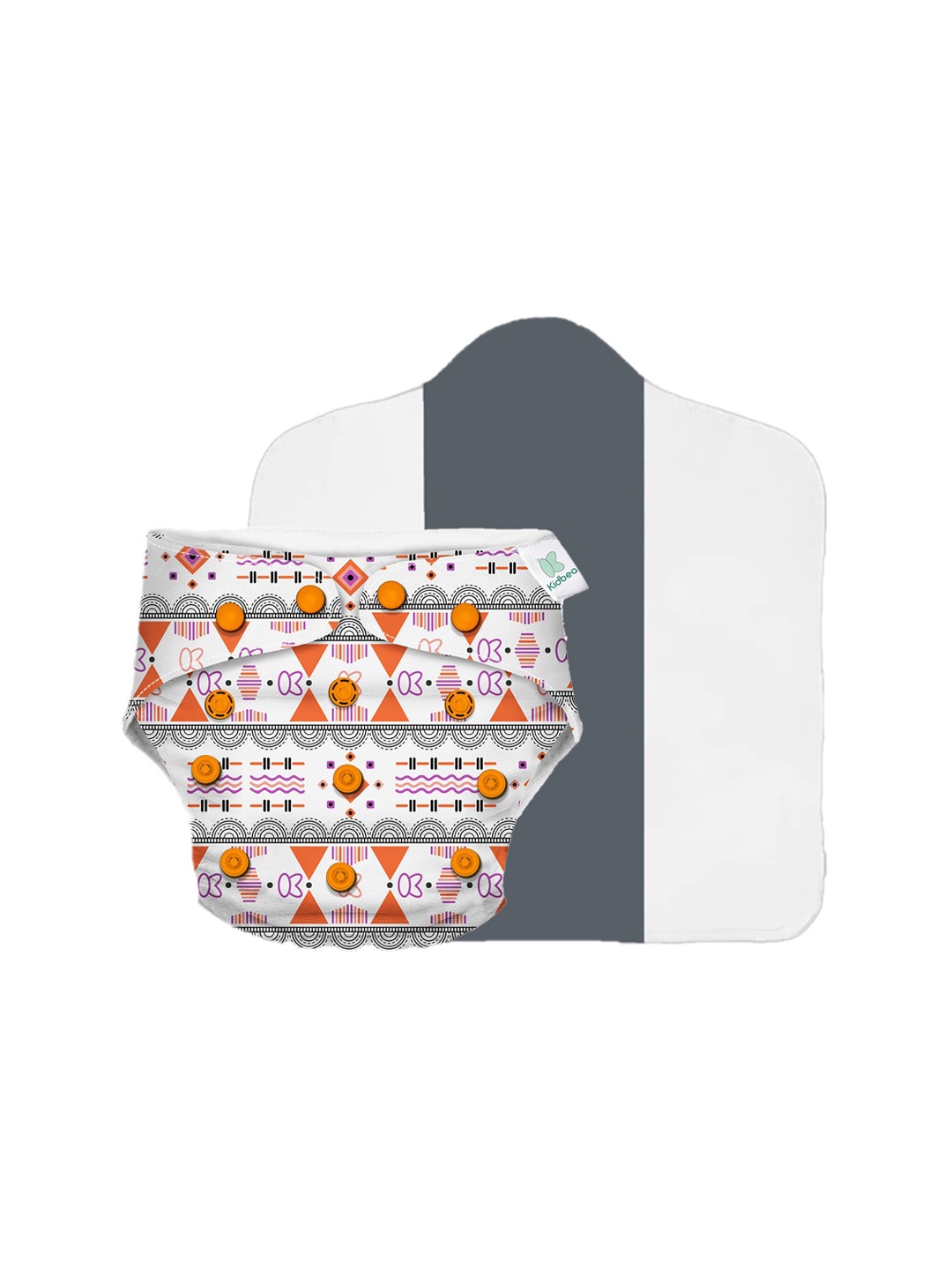 

Kidbea Kids White & Orange Adjustable Reusable Cloth Diaper with Quick Dry Pad