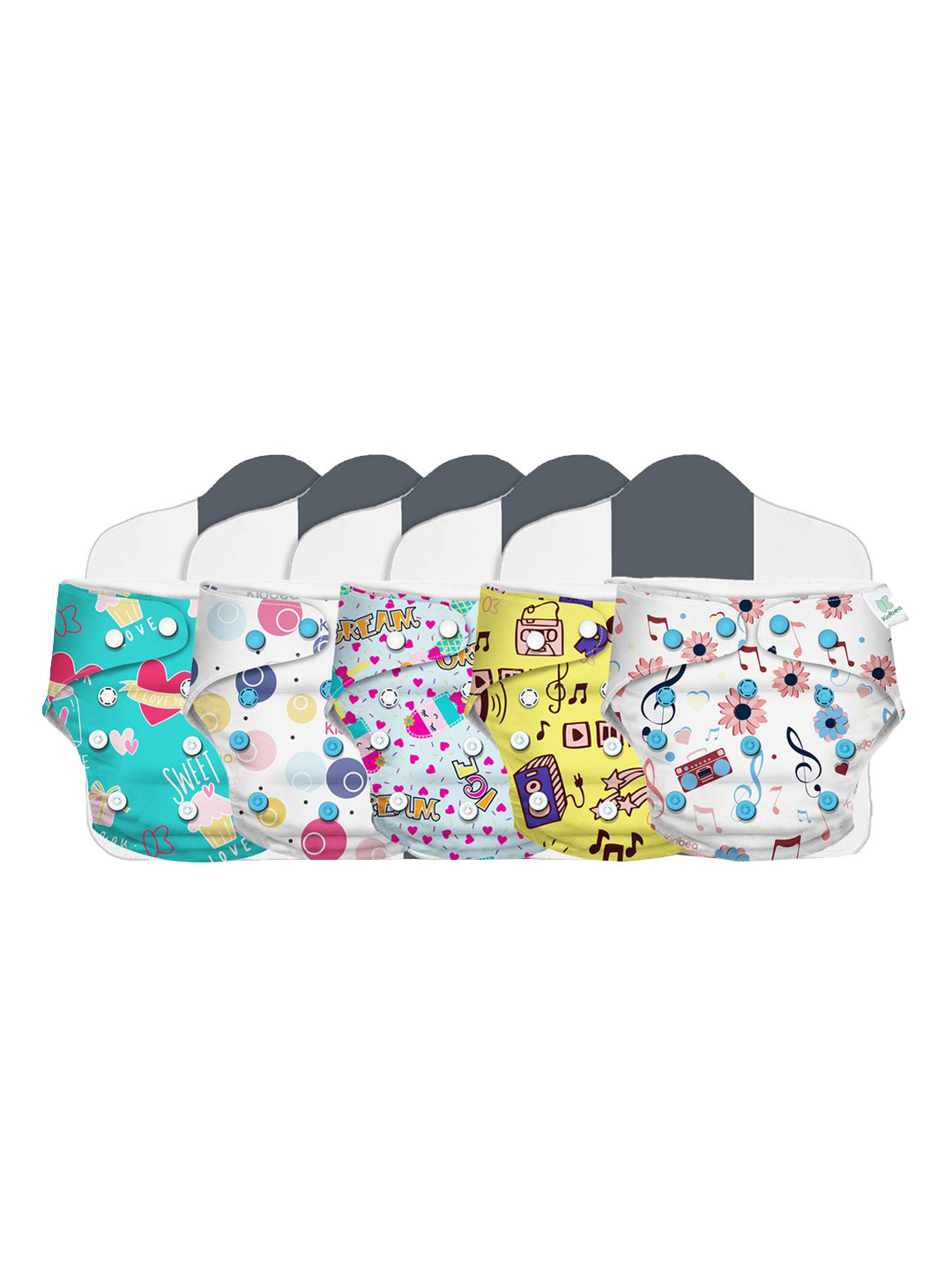 

Kidbea Kids Set of 5 Assorted Adjustable Reusable Cloth Diaper with Quick Dry Pad
