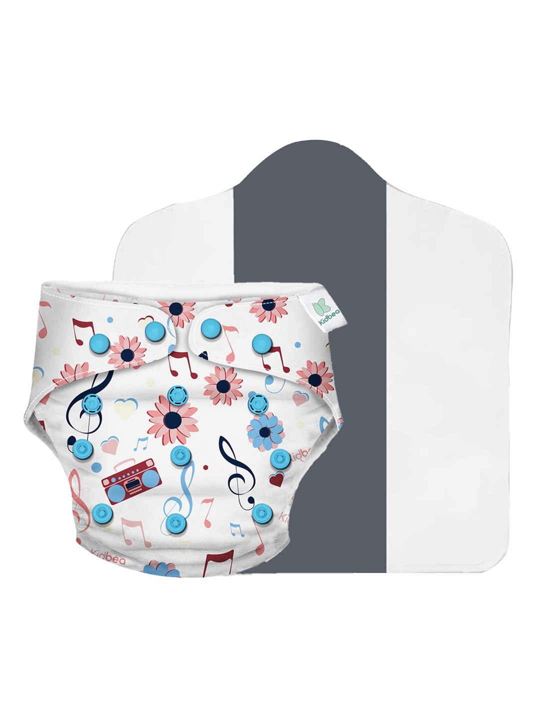 

Kidbea Kids White & Blue Adjustable Reusable Cloth Diaper with Quick Dry Pad