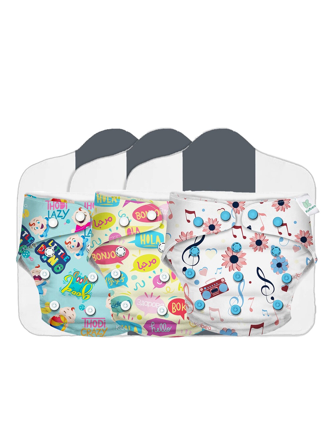 

Kidbea Kids Set of 3 Assorted Adjustable Reusable Cloth Diaper with Quick Dry Pad