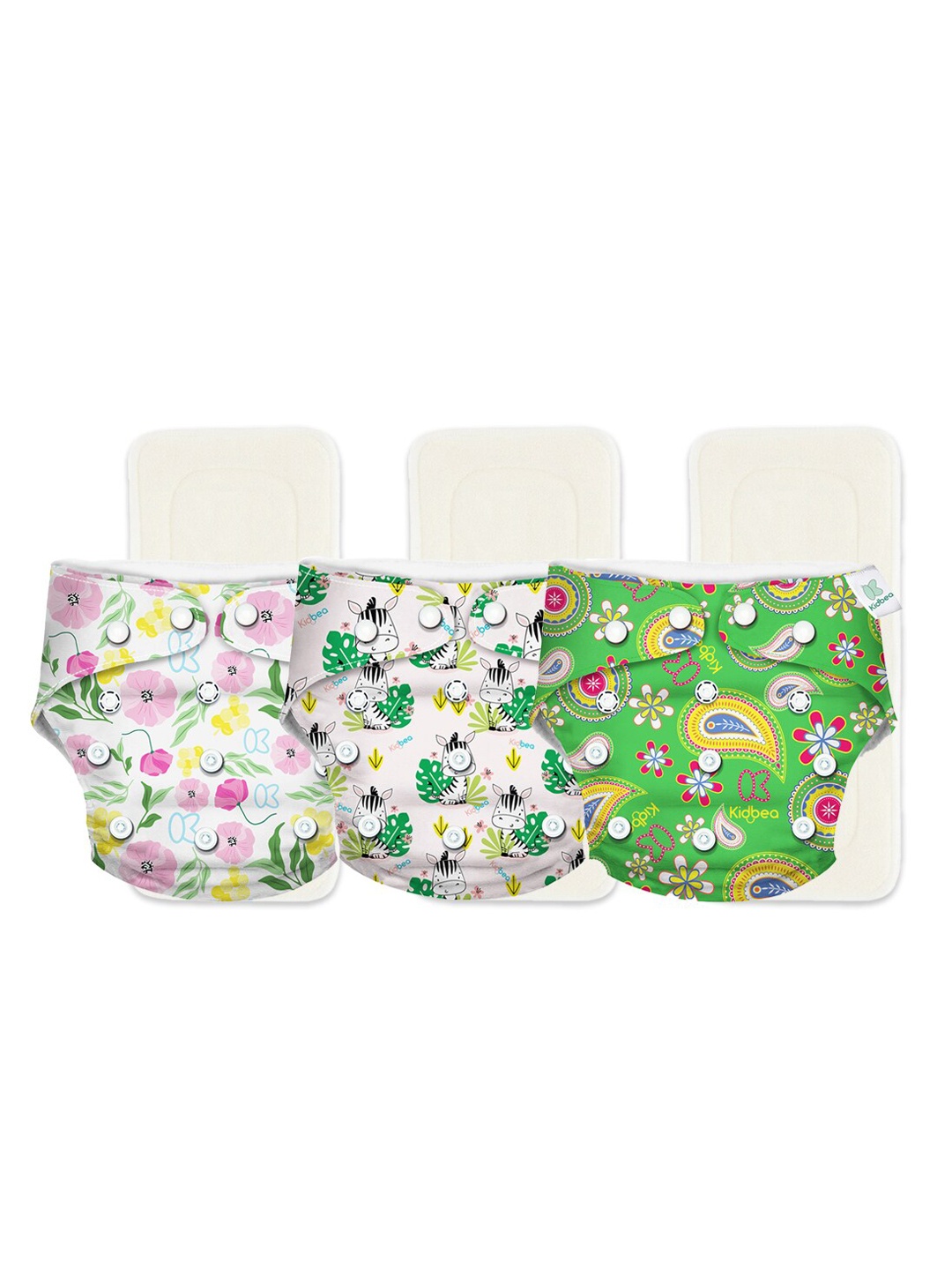 

Kidbea Kids Set of 3 Assorted Adjustable Reusable Cloth Diaper with Quick Dry Pad