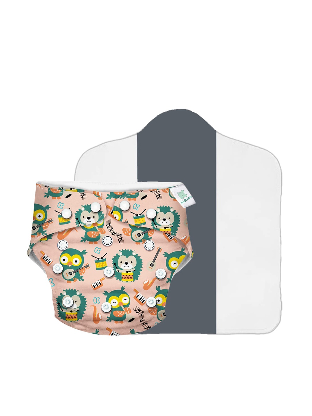 

Kidbea Kids Peach-Coloured & Green Adjustable Reusable Cloth Diaper with Quick Dry Pad