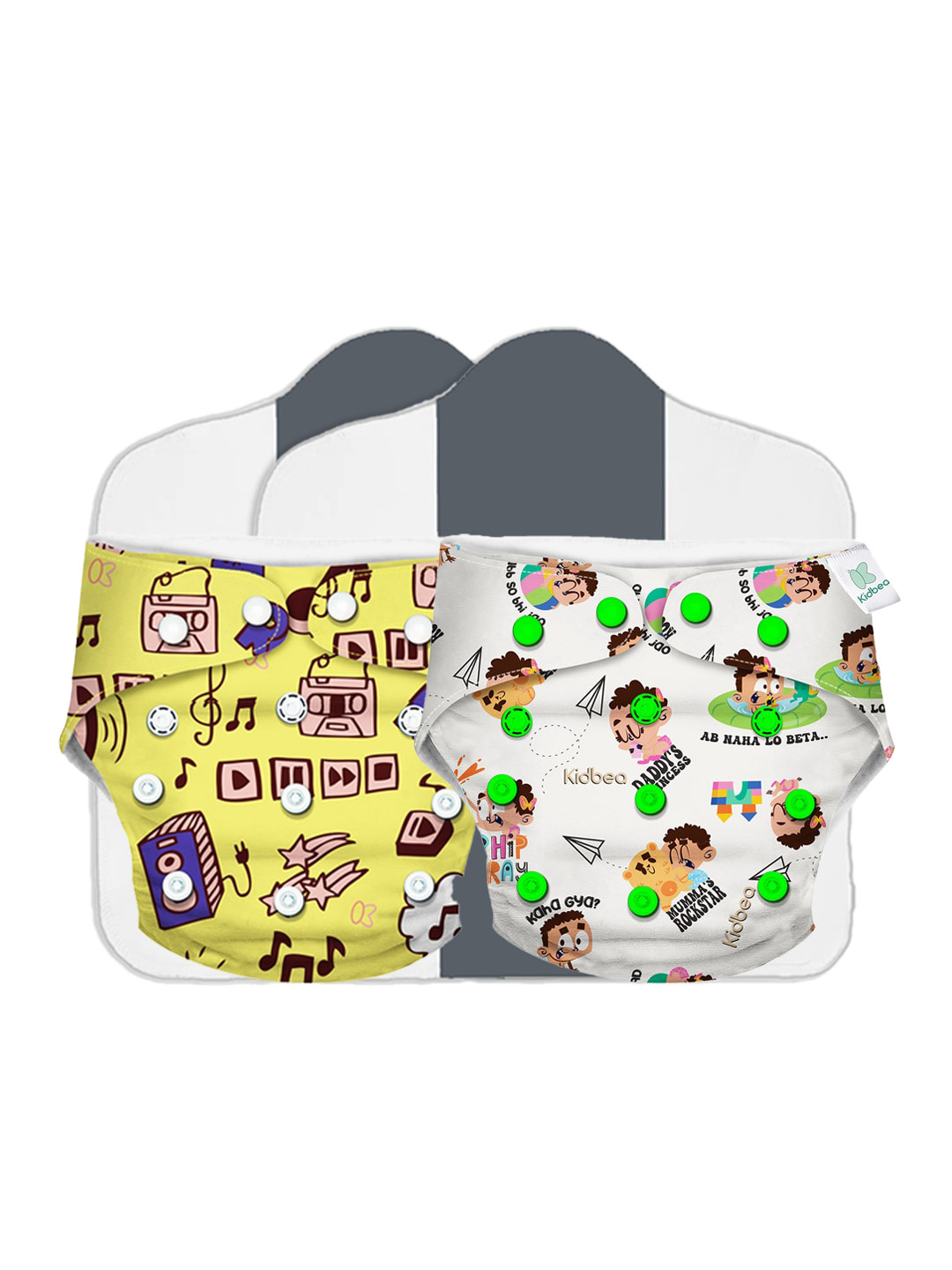 

Kidbea Kids Set of 2 Yellow & White Adjustable Reusable Cloth Diaper with Quick Dry Pad