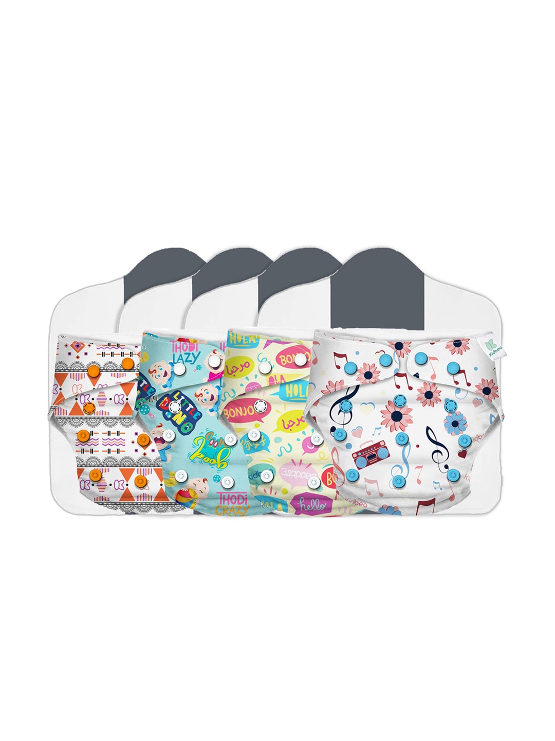 

Kidbea Kids Set of 4 Assorted Adjustable Reusable Cloth Diaper with Quick Dry Pad